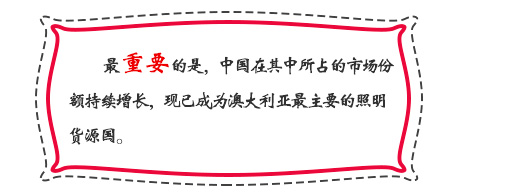 最重要的是，中國在其中所占的市場份額持續(xù)增長，現(xiàn)已成為澳大利亞最主要的照明貨源國。